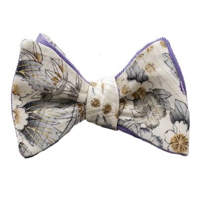 Papillon da uomo sartoriale da annodare - Seta giapponese ricavata da un kimono vintage floreale - Farfallino da cerimonia 100% Made in Italy e cashmere