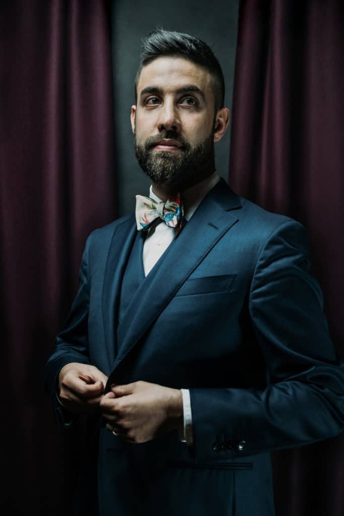 Close-up of Diego Ceccobelli in elegant dress and bow tie Banderari
