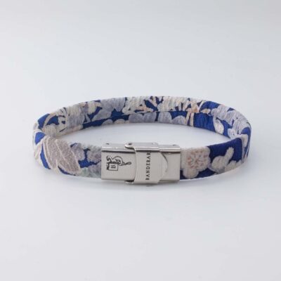 Bracelet B Band Shibusa made with an exclusive Japanese silk blue floral patterned sakura cherry pink