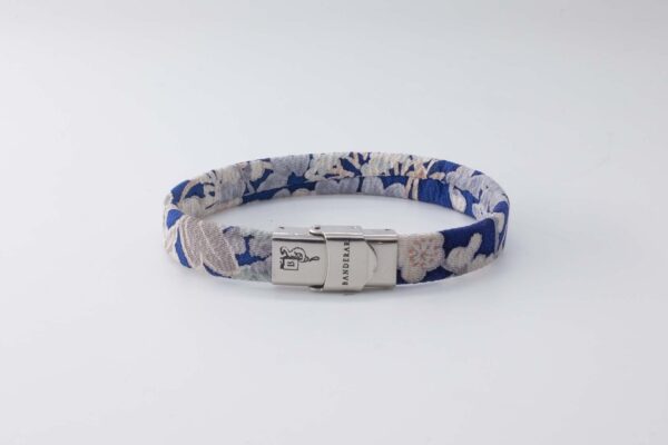 Bracelet B Band Shibusa made with an exclusive Japanese silk blue floral patterned sakura cherry pink