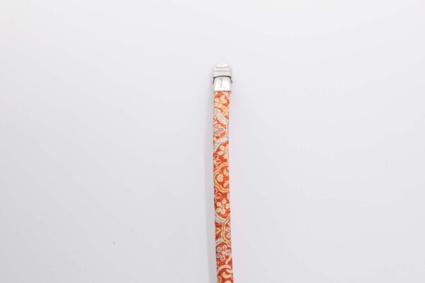 Shibusa B Band Bracelet made with an exclusive Japanese orange silk arabesque floral green and gray mustard