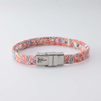 Shibusa B Band Bracelet made with an exclusive pink Japanese silk floral colored mustard gray red green