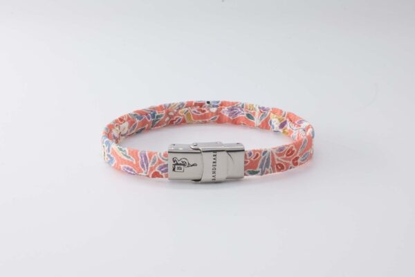 Shibusa B Band Bracelet made with an exclusive pink Japanese silk floral colored mustard gray red green