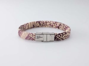 Bracelet B Band Shibusa made with an exclusive Japanese silk ivory landscape with river and purple cane