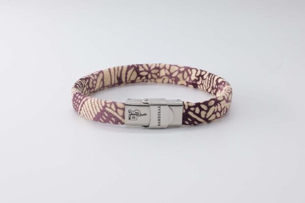 Bracelet B Band Shibusa made with an exclusive Japanese silk ivory landscape with river and purple cane