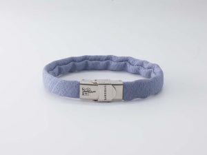 Bracelet B Band Shibusa made with an exclusive Japanese silk blue patterned damask geometric sayagata