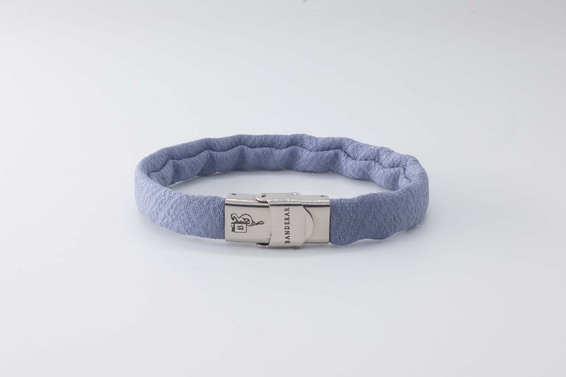 Bracelet B Band Shibusa made with an exclusive Japanese silk blue patterned damask geometric sayagata