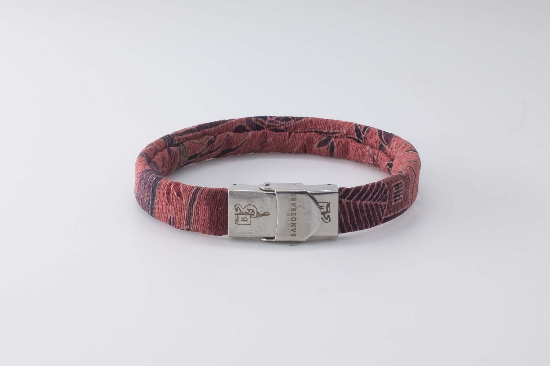 B Band Shibusa Bracelet made with an exclusive Japanese red landscape silk with river and gold and burgundy reeds