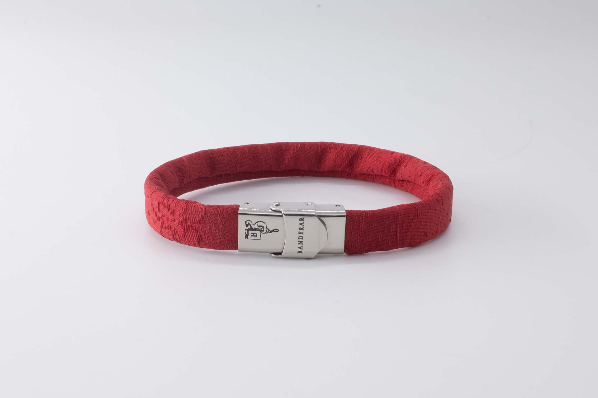 Shibusa B Band Bracelet made with an exclusive red tone damask floral Japanese silk