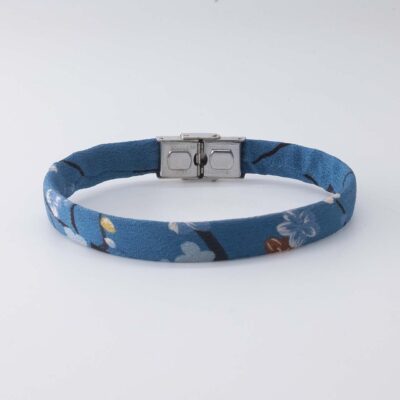 Shibusa B Band Bracelet made with an exclusive blue Japanese silk floral sakura cherry orange blue and yellow