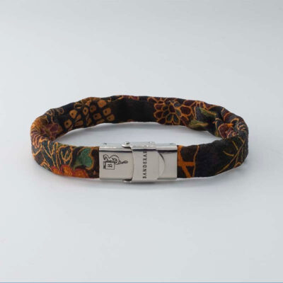 Bracelet B Band Shibusa made with an exclusive Japanese silk floral daisies orange burgundy green mustard