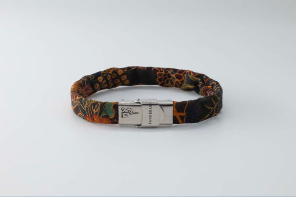 Bracelet B Band Shibusa made with an exclusive Japanese silk floral daisies orange burgundy green mustard