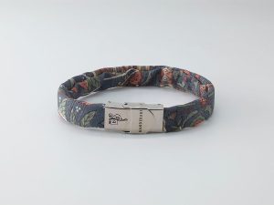 Shibusa B Band Bracelet made with an exclusive Japanese silk gray floral patterned flowers green and pink
