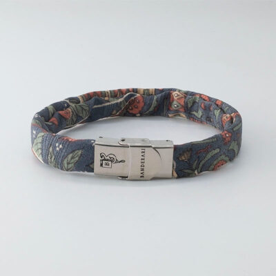 Shibusa B Band Bracelet made with an exclusive Japanese silk gray floral patterned flowers green and pink