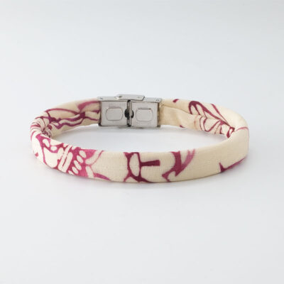 Shibusa B Band Bracelet made with an exclusive white Japanese silk ivory landscape red burgundy fuchsia
