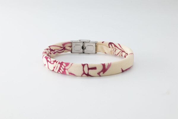 Shibusa B Band Bracelet made with an exclusive white Japanese silk ivory landscape red burgundy fuchsia