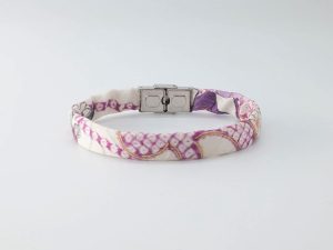 Shibusa B Band Bracelet made with an exclusive white Japanese silk ivory landscape purple gold fuchsia