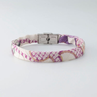 Shibusa B Band Bracelet made with an exclusive white Japanese silk ivory landscape purple gold fuchsia