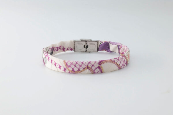 Shibusa B Band Bracelet made with an exclusive white Japanese silk ivory landscape purple gold fuchsia
