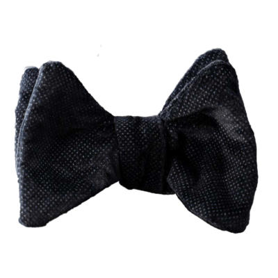 Papillon da uomo da annodare in velluto nero pois grigio Scabal