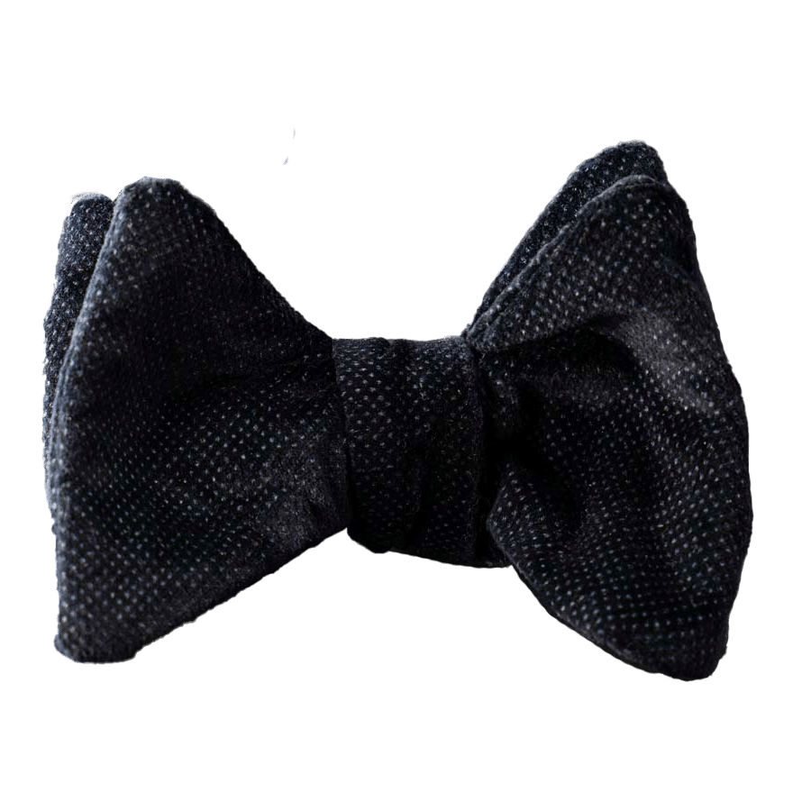 Papillon da uomo da annodare in velluto nero pois grigio Scabal