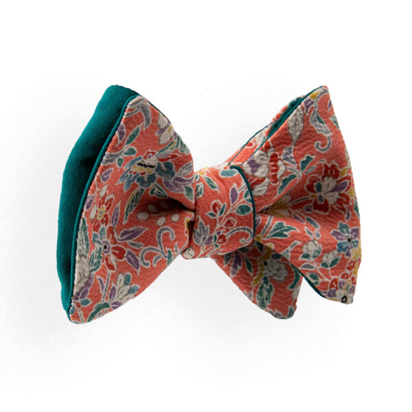 Men’s pink floral bow tie made from a vintage kimono. Bow tie man purple and green red flowers groom boho naturalistic