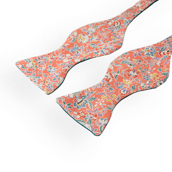 Men’s pink floral bow tie made from a vintage kimono. Bow tie man purple and green red flowers groom boho naturalistic