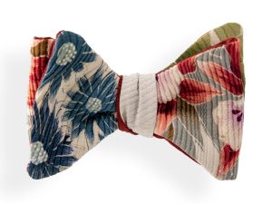 Ivory floral bow tie made from a vintage kimono. Bow tie man red and green blue flowers groom boho naturalistic