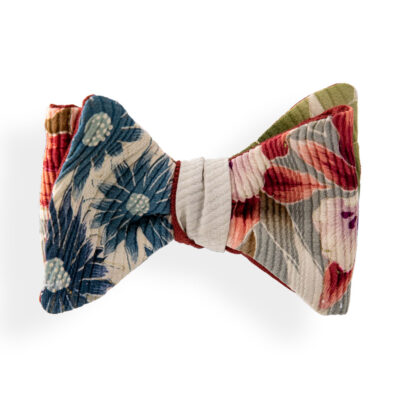Ivory floral bow tie made from a vintage kimono. Bow tie man red and green blue flowers groom boho naturalistic