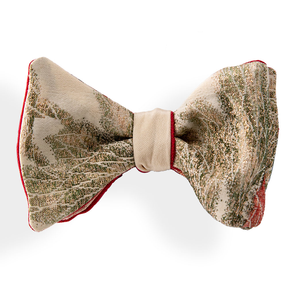 bow tie selftie ivory white with red and green flowers