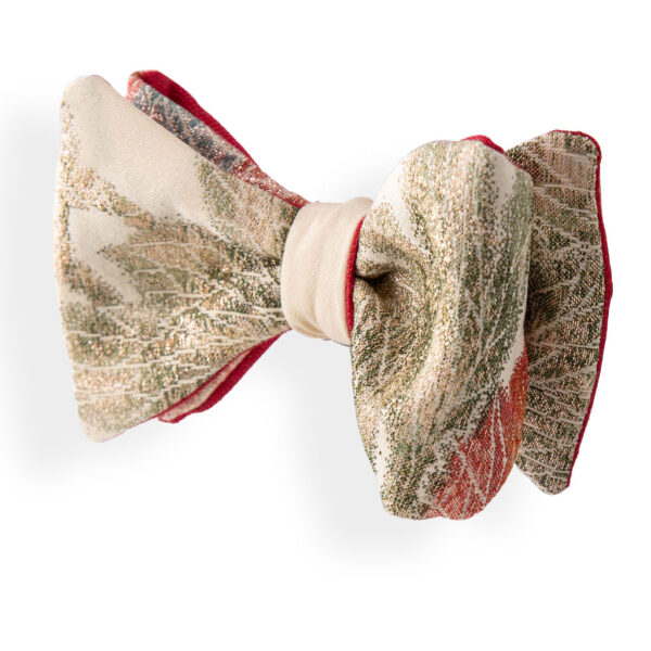 bow tie selftie ivory white with red and green flowers