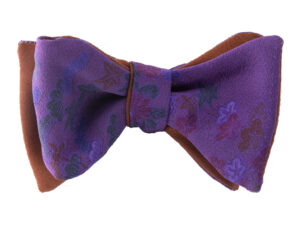 Papillon uomo floreale viola da annodare ricavato da un kimono vintage. Farfallino uomo fiori arancione e verde da sposo boho naturalistico