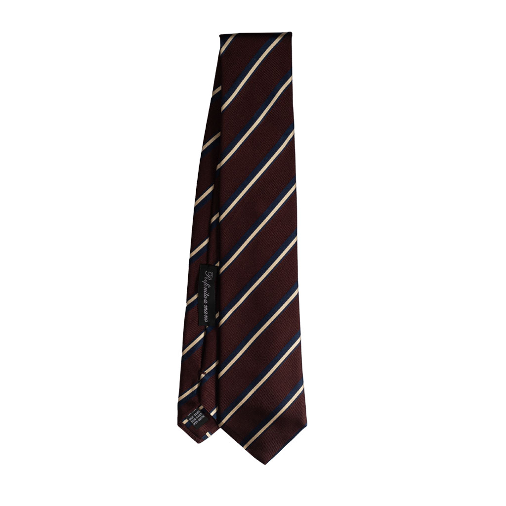 Burgundy red blue and white silk jacquard regimental tie