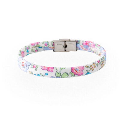 Braccialetto bianco rosa in cotone Liberty London Tana Lawn. Bracciale unisex dalla fantasia floreale colorata e vivace. Bracciale idea regalo per lui o lei