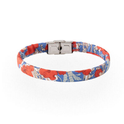 Braccialetto floreale rosso bianco blu in cotone Liberty London Tana Lawn. Bracciali unisex disponibili in una vasta gamma di colori e fantasie.