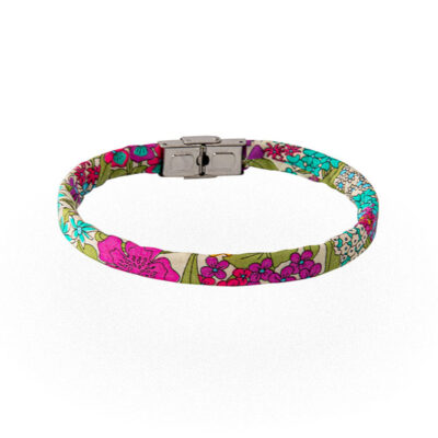 Braccialetto floreale fucsia verde azzurro in cotone Liberty London Tana Lawn. Bracciali unisex disponibili in una vasta gamma di colori e fantasie.