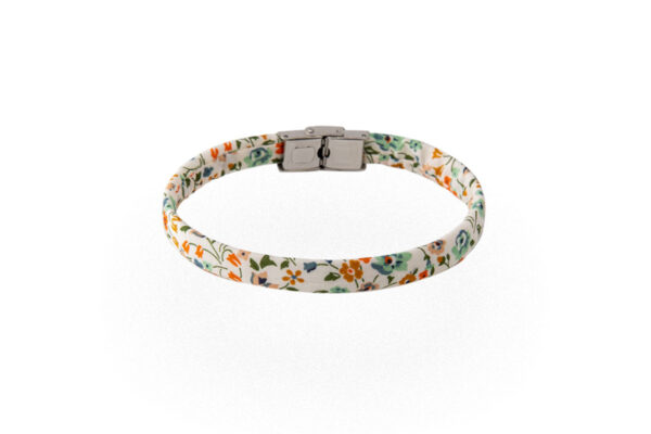 Braccialetto floreale bianco arancione verde in cotone Liberty London Tana Lawn. Bracciali unisex disponibili in una vasta gamma di colori e fantasie.