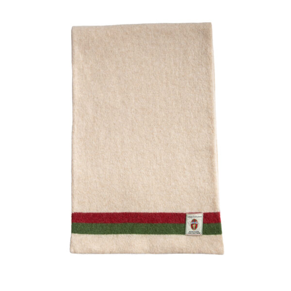 Sciarpa Ternana in puro Cashmere Cariaggi Beige impreziosita da due strisce orizzontali rosso e verdi alle estremità. Calda sciarpa in cashmere delle Fere.