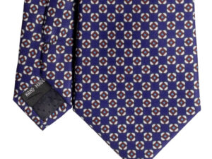 Cravatta fantasia geometrica blu rosso bianco celeste in twill di seta tre pieghe realizzata a mano in Italia. Cravatta geometrica 3 pieghe di alta qualità