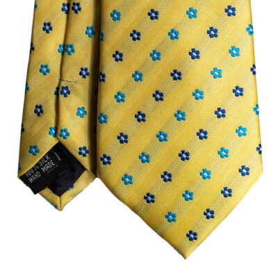 Cravatta giallo micro fantasia azzurro e blu in seta jacquard