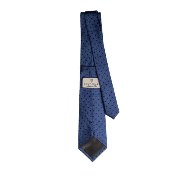 Cravatta pois toni del blu in seta jacquard tre pieghe realizzata a mano in Italia. Elegante cravatta blu fantasia pallini 3 pieghe azzurro