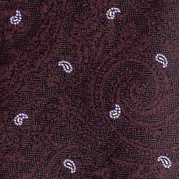 Cravatta fantasia paisley viola e lilla in jacquard di seta tre pieghe realizzata a mano in Italia. Cravatta fantasia cachemire viola e lilla 3 pieghe