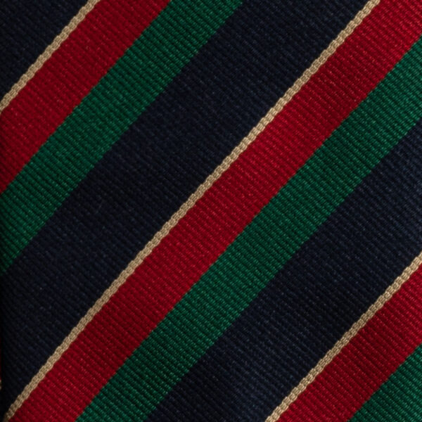 Cravatta Ternana regimental rosso verde blu e oro tre pieghe realizzata a mano in Italia. Cravatta a strisce 3 pieghe ufficiale Ternana Calcio rossoverdi.