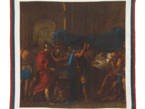 Elegante pochette da giacca in seta orlata a mano raffigurante d'arte l'opera di Nicolas Poussin il dipinto "La morte di Germanico"