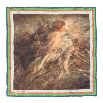 Elegante pochette da giacca in seta orlata a mano raffigurante l'opera di Giovanni Boldini il "Ritratto della marchesa Casati"