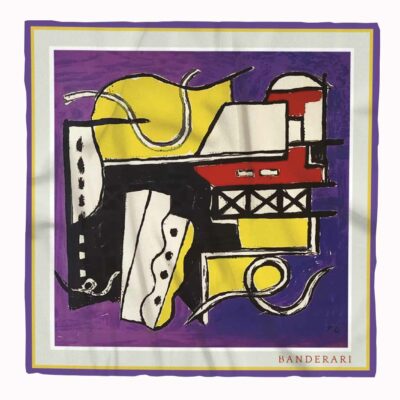 Fazzoletto da taschino Costruzione. Elegante fazzoletto da taschino in seta orlata a mano raffigurante l'opera d'arte di Fernand Léger.