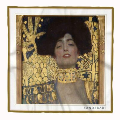 Fazzoletto da taschino Giuditta I. Elegante fazzoletto da taschino in seta orlata a mano raffigurante l'opera d'arte di Gustav Klimt